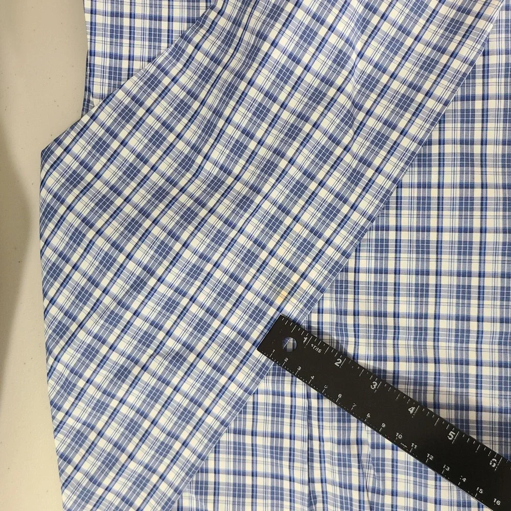 Banana Republic Shirt Men XL Blue Plaid Grant Fit 120s Supima Cotton Button Up *